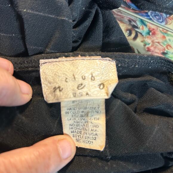 Black w/ Sparkly Striped Design VTG CLUB NEO USA Dress Size Sm Bodycon Y2K - Picture 9 of 10